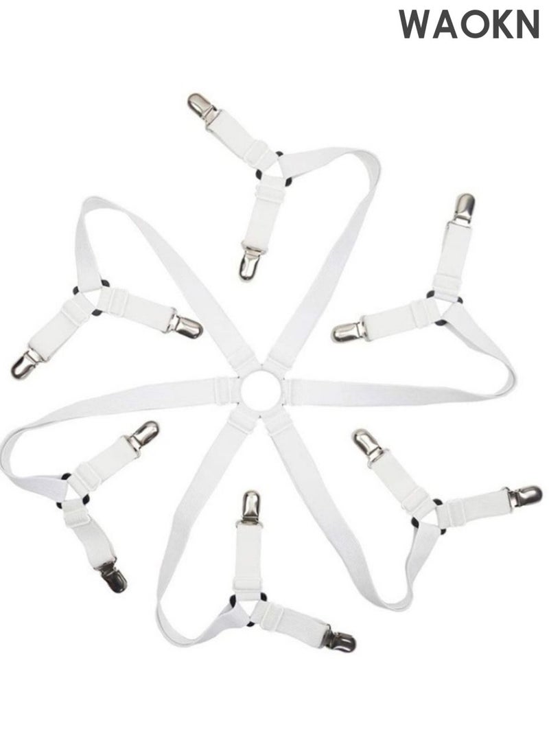 WAOKN Adjustable Elastic Fitted Sheet Straps , Crisscross Bed Sheet Fasteners Suspenders , Bed cover anti slip hexagonal fixing clip , Fit Round and Square Mattresses ,Equipped with anti marking rubber pad ( White) . - Image 1